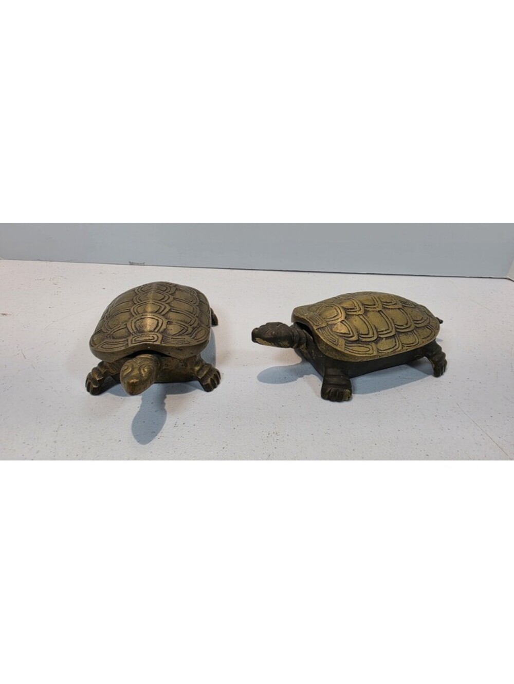 Vintage Brass Turtle Trinket Boxes Hinged Lidded Pair Made in Korea